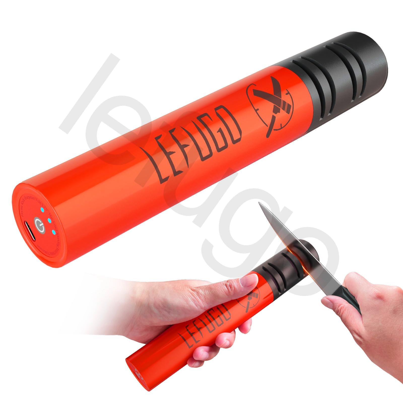 Photo 1 of LEFUGO Electric Knife Sharpener, 3 Speed Max 7000RPM Handheld Sharpener for Kitchen Knives, Electric Knife Sharpening Tool of Portable Cordless Rechargeable 2000mAh (Orange)