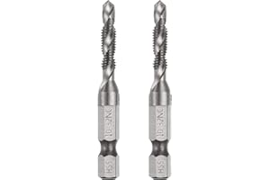 uxcell 2pcs Combination Drill and Tap Bits, 10-32NC Thread 1/4" Hex Shank 6542(M2) High Speed Steel Threading Screw Taps Mach