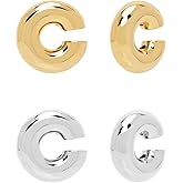 Chunky Gold Ear Cuffs Earrings for Women Non Piercing Gold Plated Stainless Steel Cuff Clip On Cartilage Hoop Lightweight Earrings Non-tarnish 1 Pairs