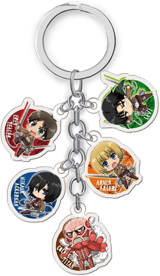 Mini Office Depot Attack on Titan keyring with 5 Chibi Figures Pendants Anime Metal Keychain( H02)