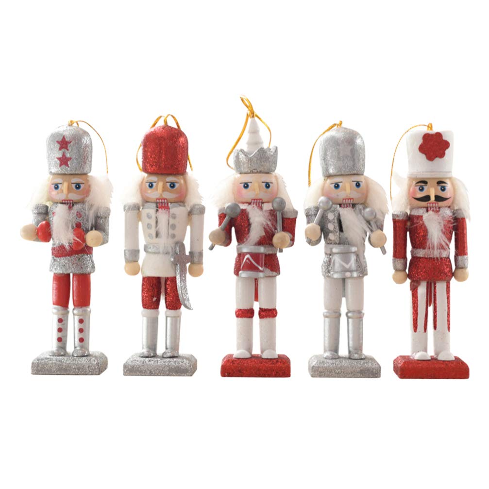 PRETYZOOM Christmas Nutcracker Ornaments 13cm Wooden Nutcracker Soldier Xmas Hanging Decoration 5pcs/Set