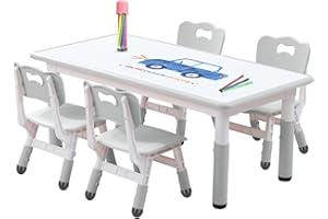 JIAOQIU Kids Table and Chair Set for Toddlers - Adjustable Activity Center with Non-Slip Legs & Graffiti-Proof Surface Ages 3-12
