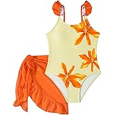 OYOANGLE Girl's Floral One Piece Swimsuits with Cover Up Skirt Cute Ruffle Bathing Suits Swimwear
