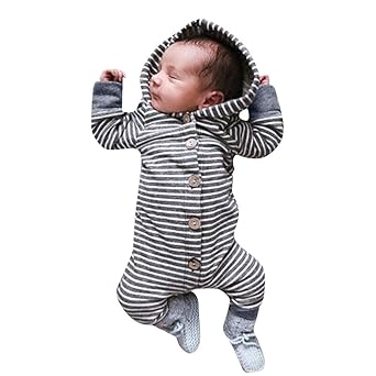 Kobay Neugeborenen Baby Mädchen Jungen Langarm mit Kapuze gestreiften Strampler Overall