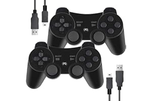 BURCICA PS3 Controller 2 Pack Wireless Motion Sense Dual Vibration Upgraded Gaming Controller for Sony Play Station 3 with Charging Cord (Black)