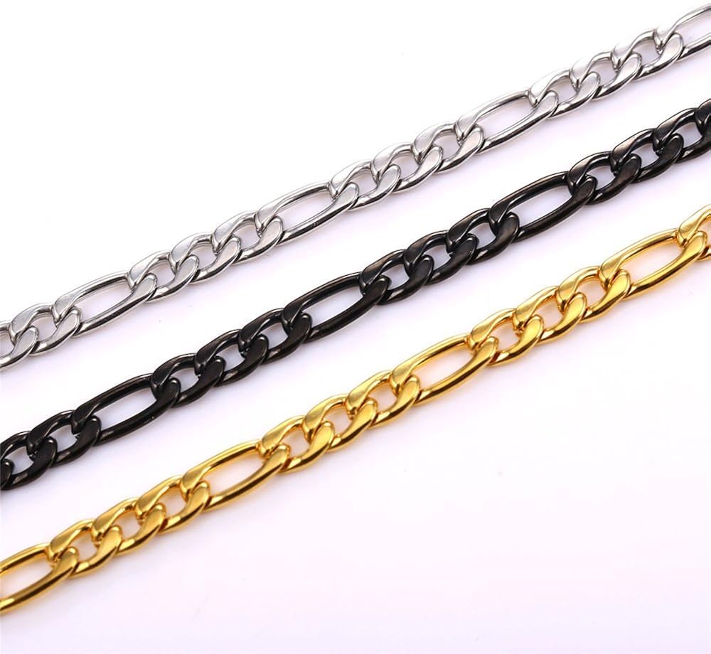 U7 Boys Necklace Preminum Fashion Jewelry Stainless Steel 3mm Wide Figaro Chain for Pendant, 18" | 