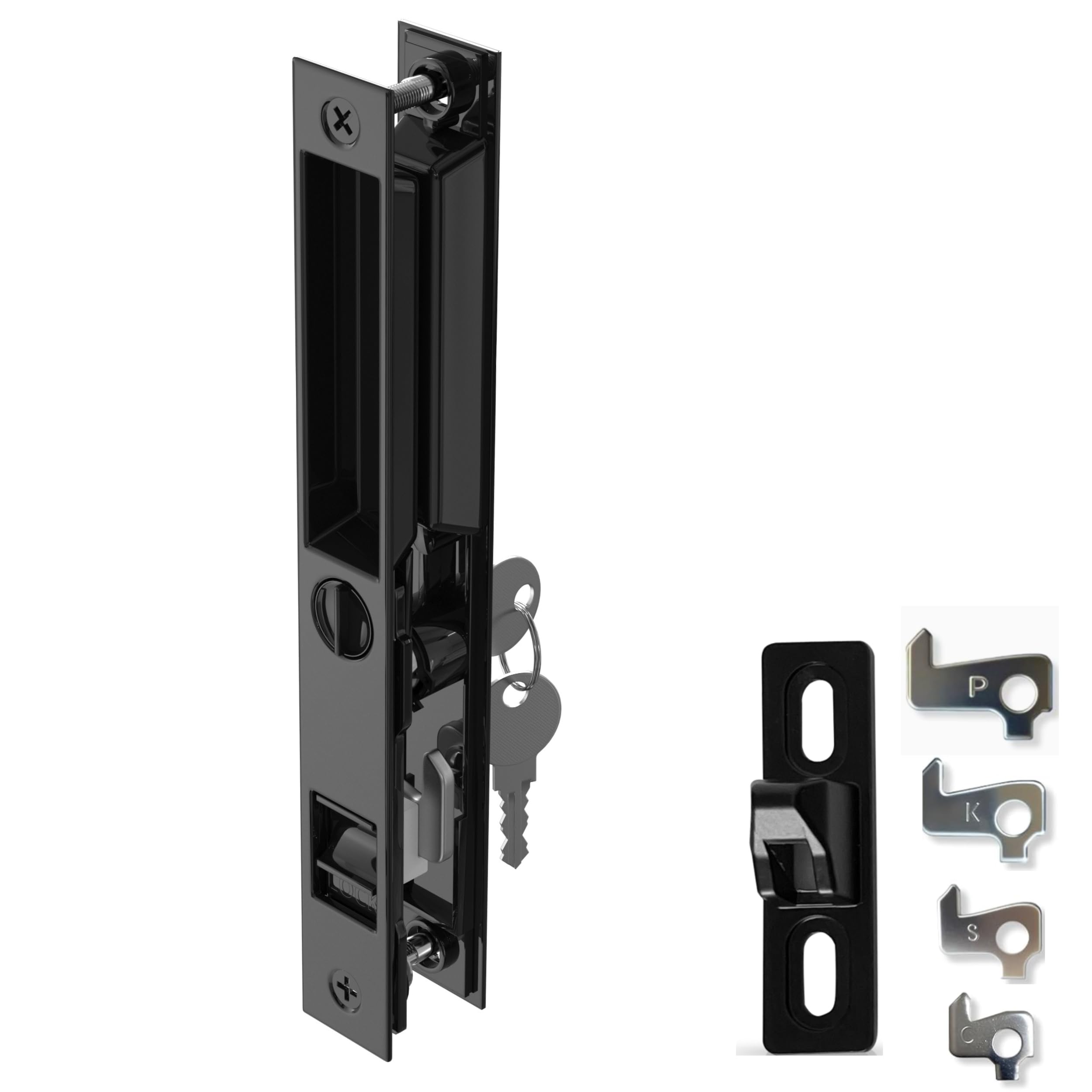 Photo 1 of T-HAKEN Sliding Glass Door Set, 6-5/8", Black - Patio Door Handle Replacement Thick Used on Both Left and Right-Handed. (Keyed)
