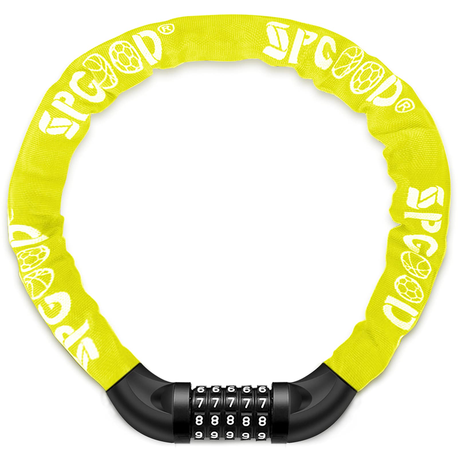 SPGOOD Bike Locks Heavy Duty/Bicycle Chain/Cycling Lock (14 Colors) 5-Digits Codes Resettable 100,000 Codes for Bike Cycle, Moto, Door, Gate Fence 830mm Length(Yellow)