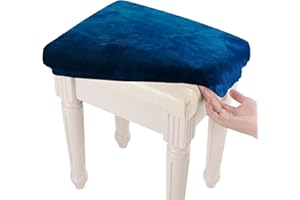 SINOSSO Soft Velvet Vanity Bench Cover, (15"- 19.5") L x (11.8"- 15.7") W Stretch Washable Rectangle Saddle Bar Stool Slipcover, (XS, Navy Blue)