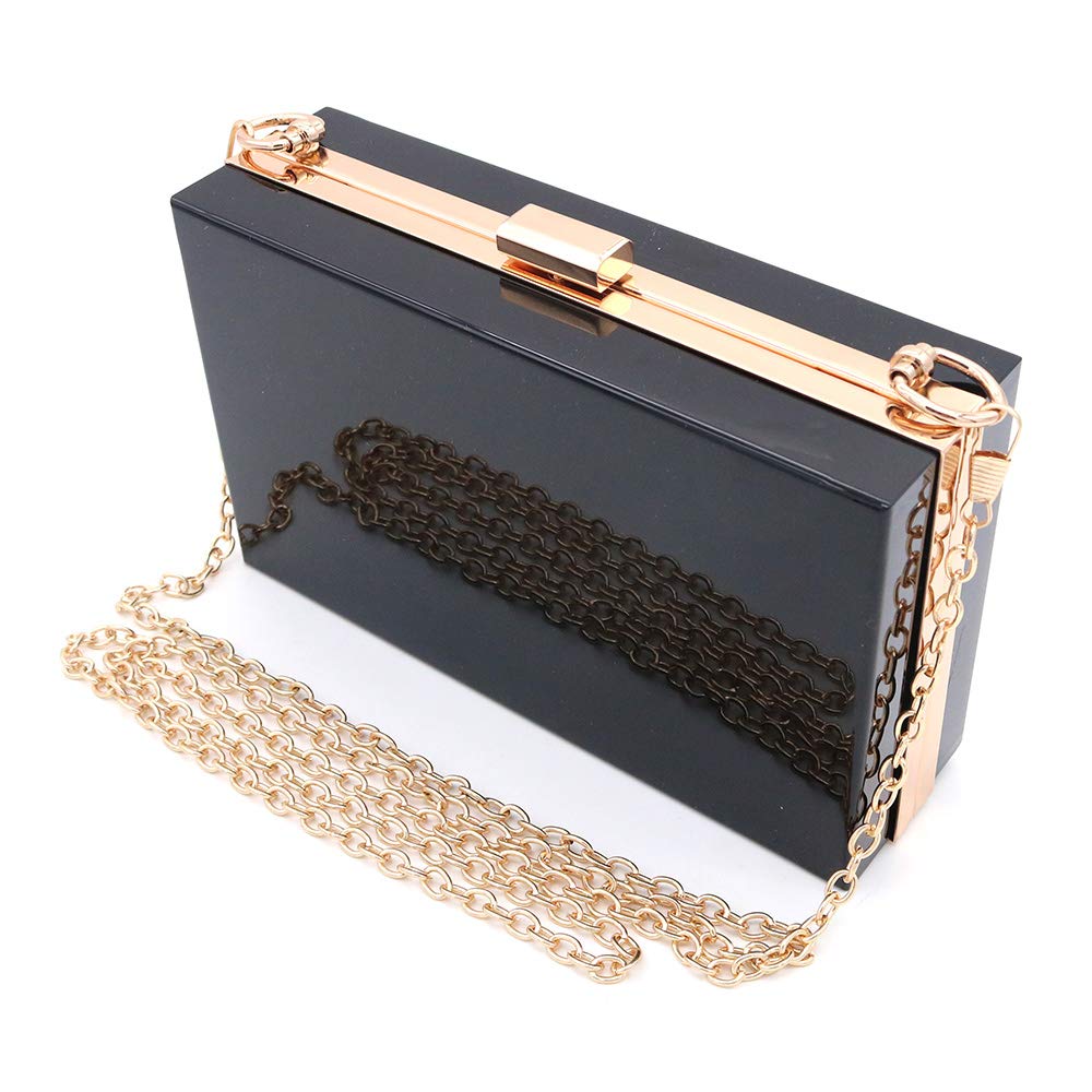 POFET Clear Crossbody Bag Box Clutch Purse for Women, Transparent Stadium Approved Handbag for Sporting Events Bridal, Bachelorette Party, Prom & Concert - Black