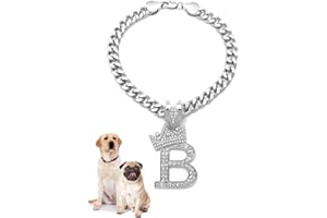 Icemond Rhinestone Studded Initial Pendant 18" Cuban Chain Fashion Costume Jewelry Necklace for Dogs Cats in Gold Rhodium Tone (Rhodium - B)