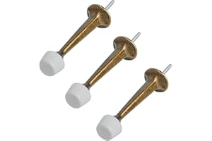HOMOTEK 3 Pack Heavy Duty Solid Rigid Door Stop with Soft Rubber Tip, Zinc Die Cast Door Stopper Protect Wall & Door,Brass Bronze