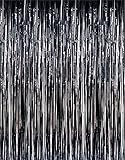 Metallic Black Foil Fringe Curtains (2-Pack, Black)
