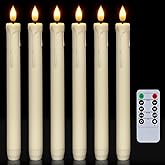 Homemory 6 Pcs Flameless Taper Candles with Remote, Timer, Dimmer, Ivory Battery Operated CandleSticks with Flickering Light, Plastic Led Window Candles, 9.6 Inches for Halloween Christmas Decoration