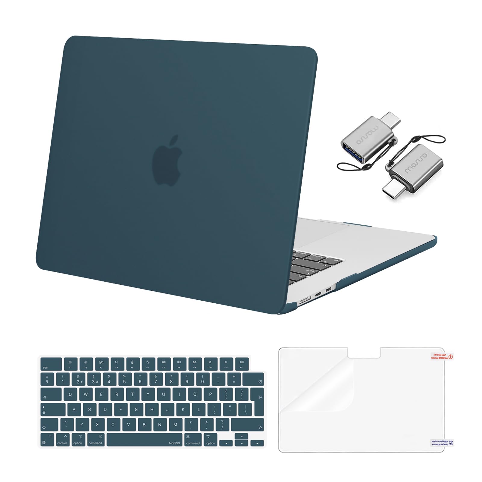 MOSISO Compatible with MacBook Air 15 inch Case 2026-2023 M5 M4 M3 M2 A3448 A3241 A3114 A2941, Scratch Resistant Protective Hard Cover Case &Keyboard Skin&Screen Film&Type C, Teal Green