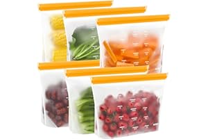 6Pack Sandwich Bags, Quart Freezer Bags Dishwasher Safe, Leakproof & BPA Free Reusable for Food Storage, Traval & Make-up(Ora