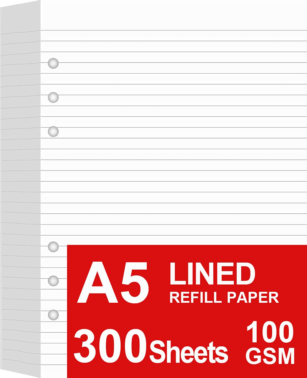 (3 Pack) A5 Lined Paper Refill, 6 Holes Punched, 300 Sheets/600 Pages Refill Paper for Filofax Binders/A5 Binder, 100gsm Ruled Filler Paper, 5.8'' x 8.2''