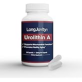 LongJuvity Urolithin A Supplement (500mg) – Mitochondrial Supplement for Healthy Aging – Pure, High-Potency Mitophagy Activator – Lab Tested Postbiotic (60 Capsules)
