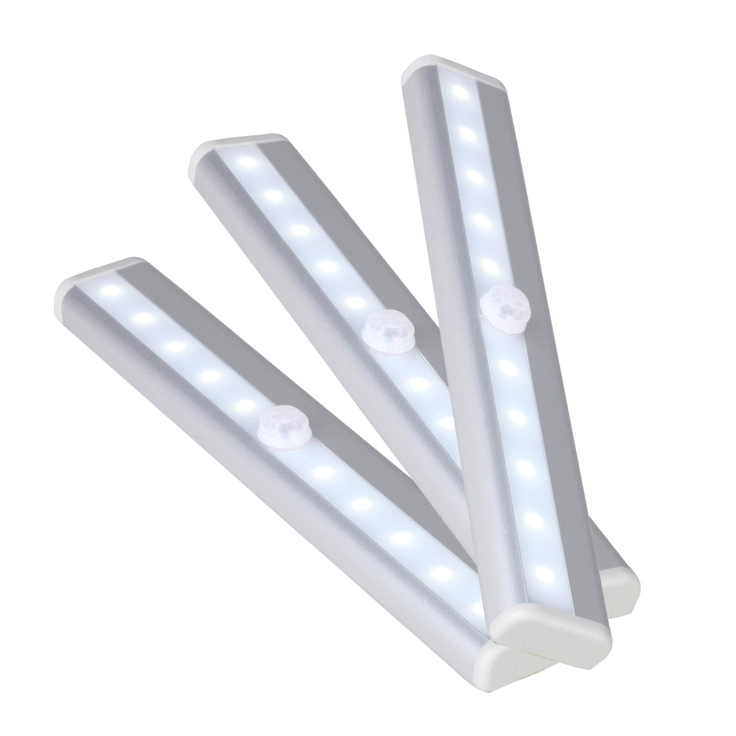 Trimming Shop PIR Motion Sensor LED Light Battery Operated Portable Under Cabinet Lights with Magnetic Strip Kitchen, Wardrobe, Drawer, Night Lights (3pcs)