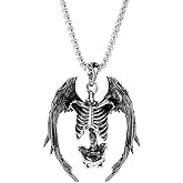 YZMOXNL Skull Necklace Punk Skeleton Wings Pendant Choker Goth Halloween Jewelry Gift for Women and Men