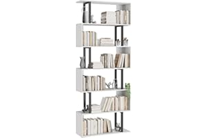 Gadroad 6 Tier Geometric Bookcase,S Shaped Bookshelf, Wood Decorative Storage Shelving, Modern Freestanding Display Shelves, Tall Book Shelf Unit for Living Room Bedroom, White