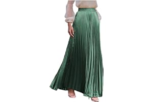 Women's Maxi Pleated Skirt with Pockets High Waisted A Line Long Skirts Solid Color Business Casual Outfits