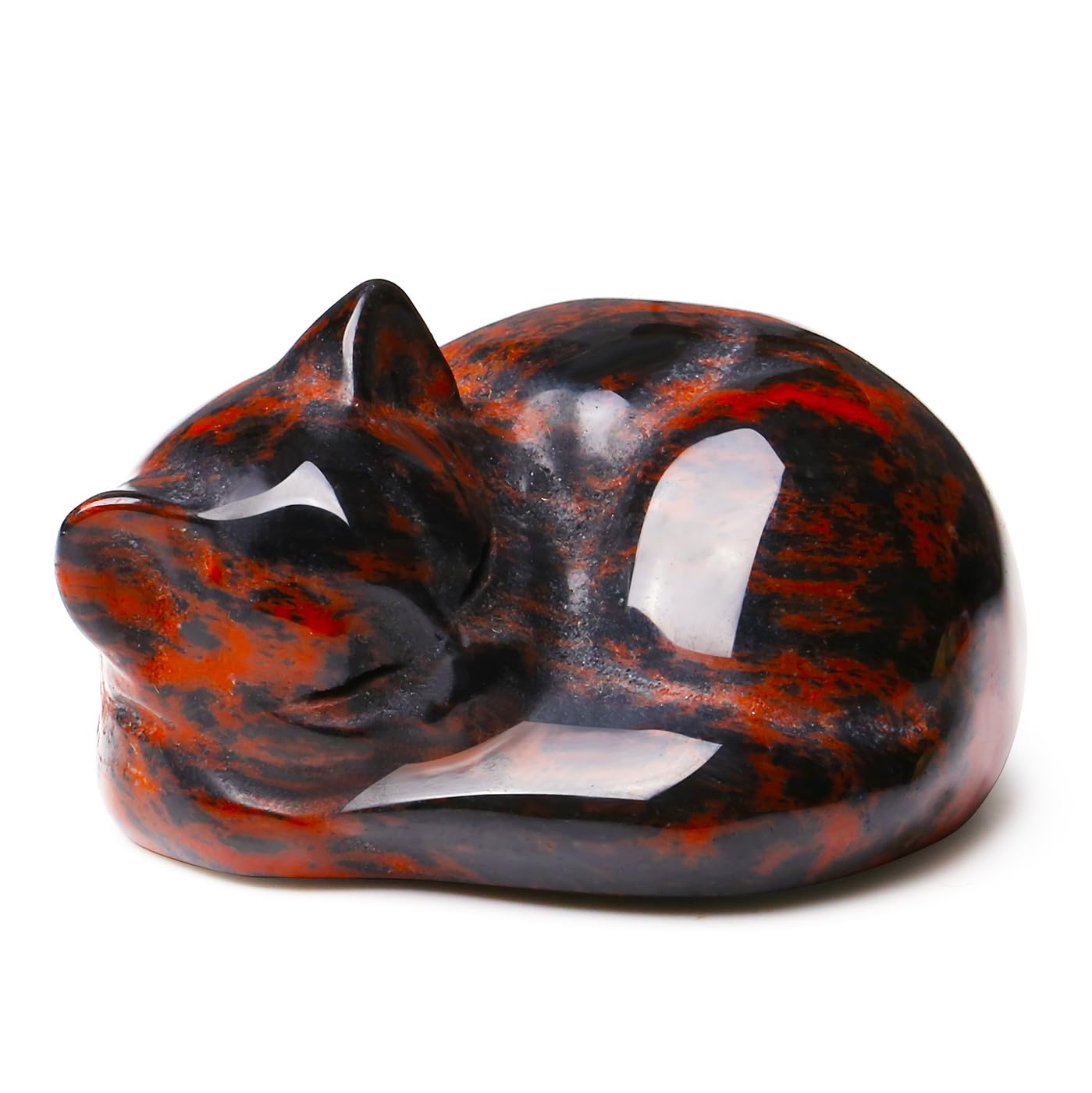 XIANNVXI Red Sleeping Cat Ornament Figurine Statue for Cat Lovers Gifts for Women,38mm Red Obsidian Crystal Ornaments for Living Room Shelf Decor