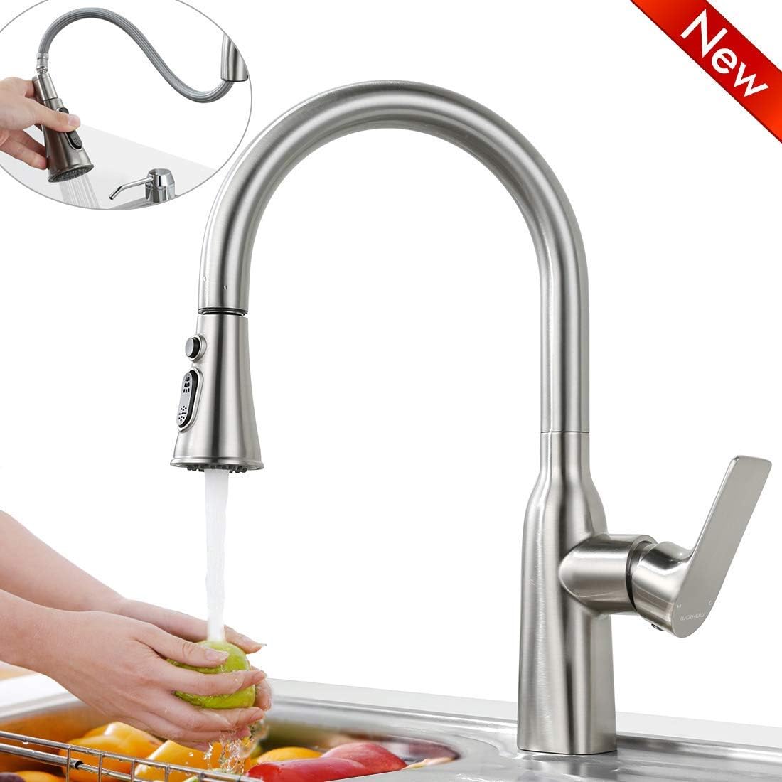 WOWOW Badezimmer-Wasserhahn – 2 Griffe, 10,2 Cm Mittelsatz, Edelstahl, Breiter Bogenauslauf, Mit Ablaufgarnitur