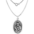 Sterling Silver St Gerard Medal Necklace Oxidized finish Oval 1.8mm Chain