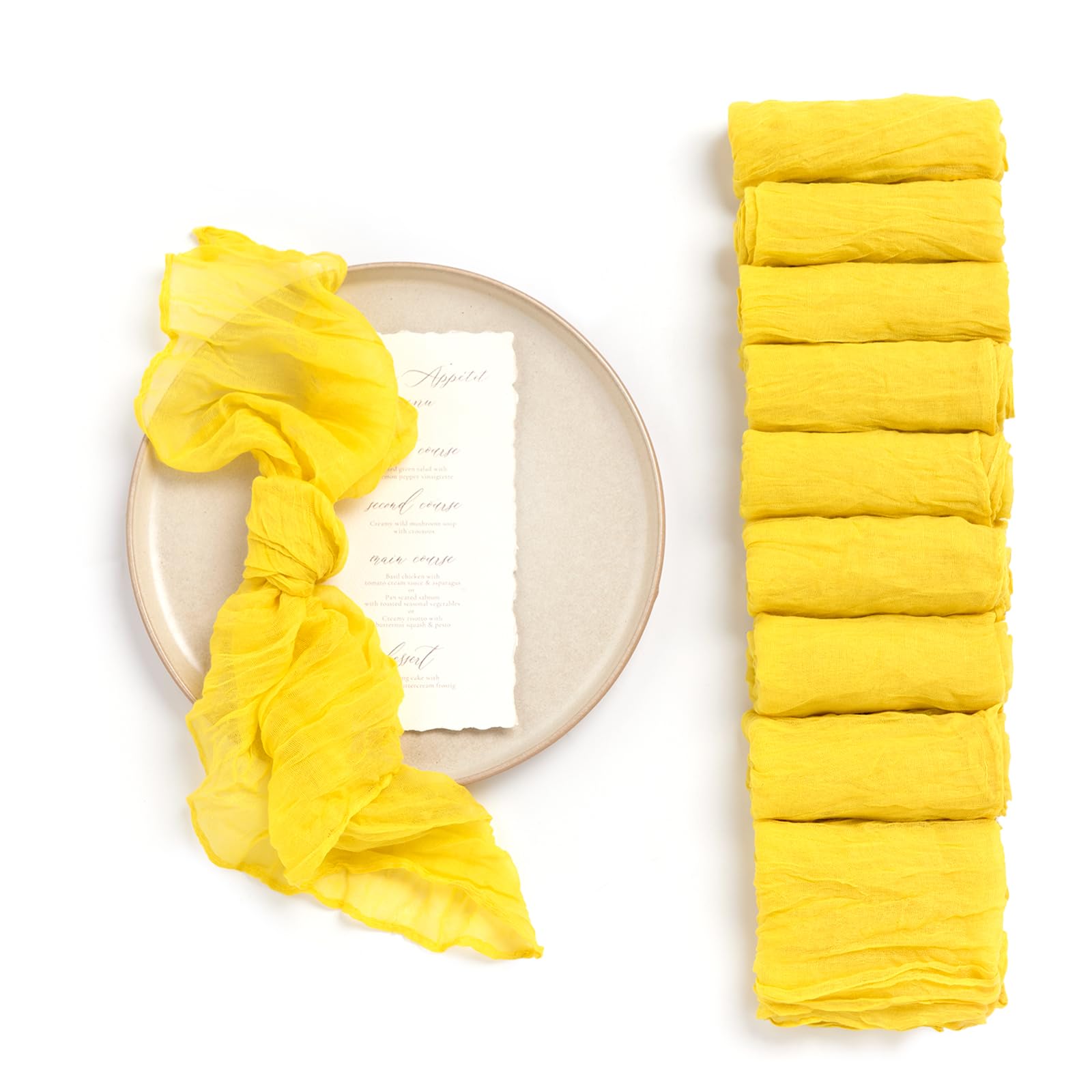 Photo 1 of Ling's Moment Luxury Cloth Wedding Napkins - 19x19 Inch Reusable Cheesecloth Linen Napkins for Wedding Reception, Bridal Shower, Dinner Table - Washable, Durable (Set of 10), [Creamy Yellow]