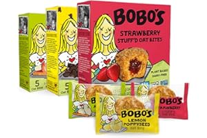 Bobo's Oat Bites Stuff'd Variety Pack (Strawberry, Lemon Poppyseed, and Apple Pie) Pack of 30 (1.3 oz Bites) 10 of each, Gluten Free Whole Grain Rolled Oats