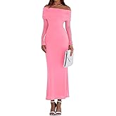 PRETTYGARDEN Fall Dresses for Women 2026 Elegant Off The Shoulder Long Sleeve Formal Wedding Guest Bodycon Maxi Dress