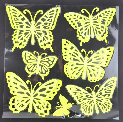 Touch of Nature 4-Piece 3D Glow-in-The-Dark Stickers Butterfly Assortment, Fluorescent Yellow