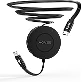 AGVEE 0.3ft Fixed / 2.3ft Extend USB-C to C Charger Cable Mountable One Way Retractable 60W Fast Charging Cord, Pocket-Sized for iPhone 16 15, Samsung, Android, Desk Organizer, Black
