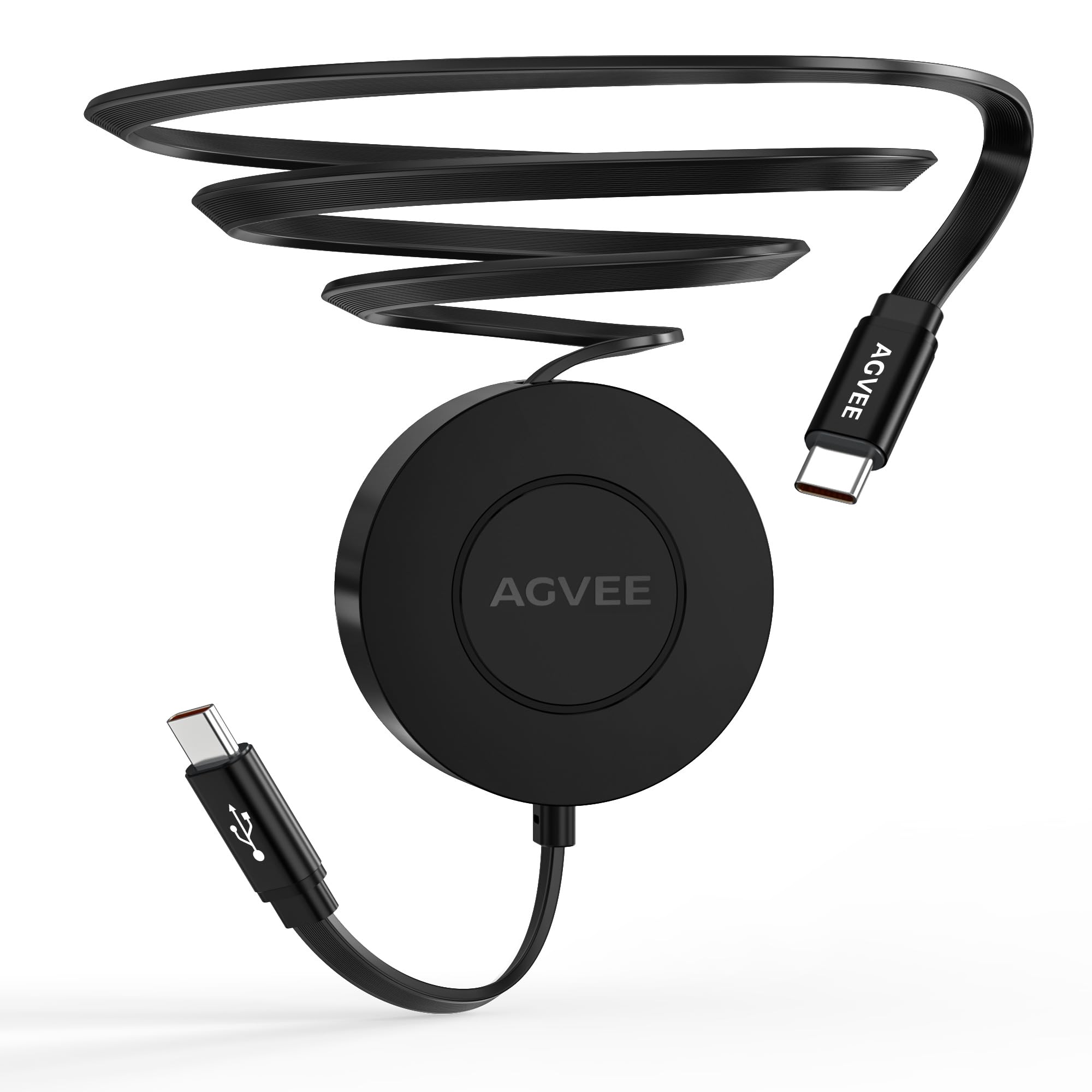 Photo 1 of AGVEE 0.3ft Fixed / 2.3ft Extend USB-C to C Charger Cable Mountable One Way Retractable 60W Fast Charging Cord, Pocket-Sized for iPhone 16 15, Samsung, Android, Desk Organizer, Black