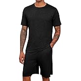 Runcati Mens Pajama Sets Short Sleeve T Shirts 2 Piece Shorts Lounge Sets PJ Summer Sleepwear