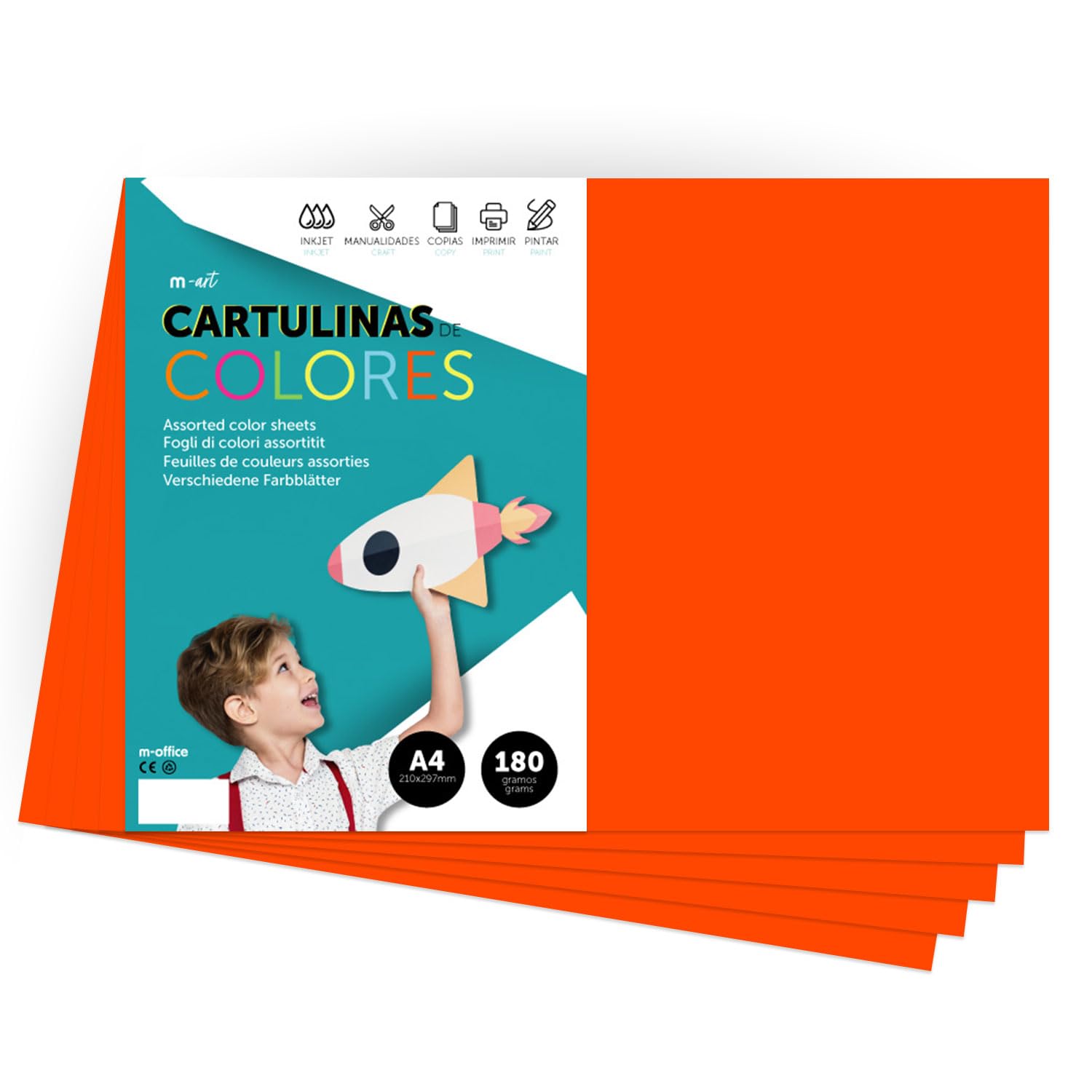 A4 Colour Card - Intense Colours - 180g Colour Sheets for Crafts, Printing Your Documents and Creative Designs - A4 Colour Sheets m-office (250 Sheets, Orange)