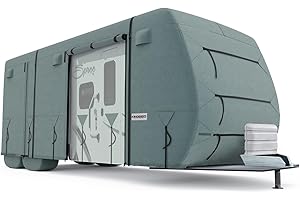 KING BIRD Travel Trailer RV Cover Extra-Thick 4 Layers Anti-UV Top Panel, Durable Camper Cover, Fits 20'-22' Motorhome -Breathable, Water-Proof, Rip-Stop with 2Pcs Extra Straps & 4 Tire Covers