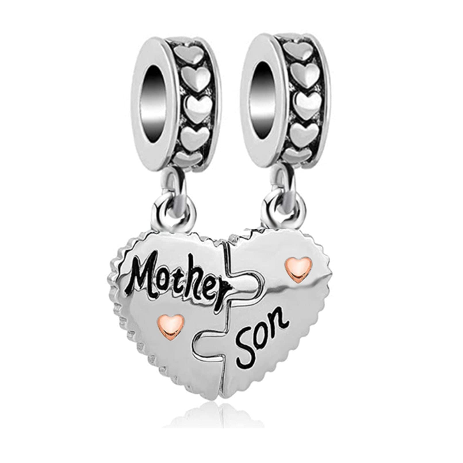 Mother Son Splittable Heart Charms fit Pandora Charm Bracelets Birthday Christmas Jewellery Gift for Women Mother's Day