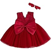 DPKM Lace Flower Baby Girl Dress with Big Bowknot Toddler Tulle Tutu for Formal Birthday Party