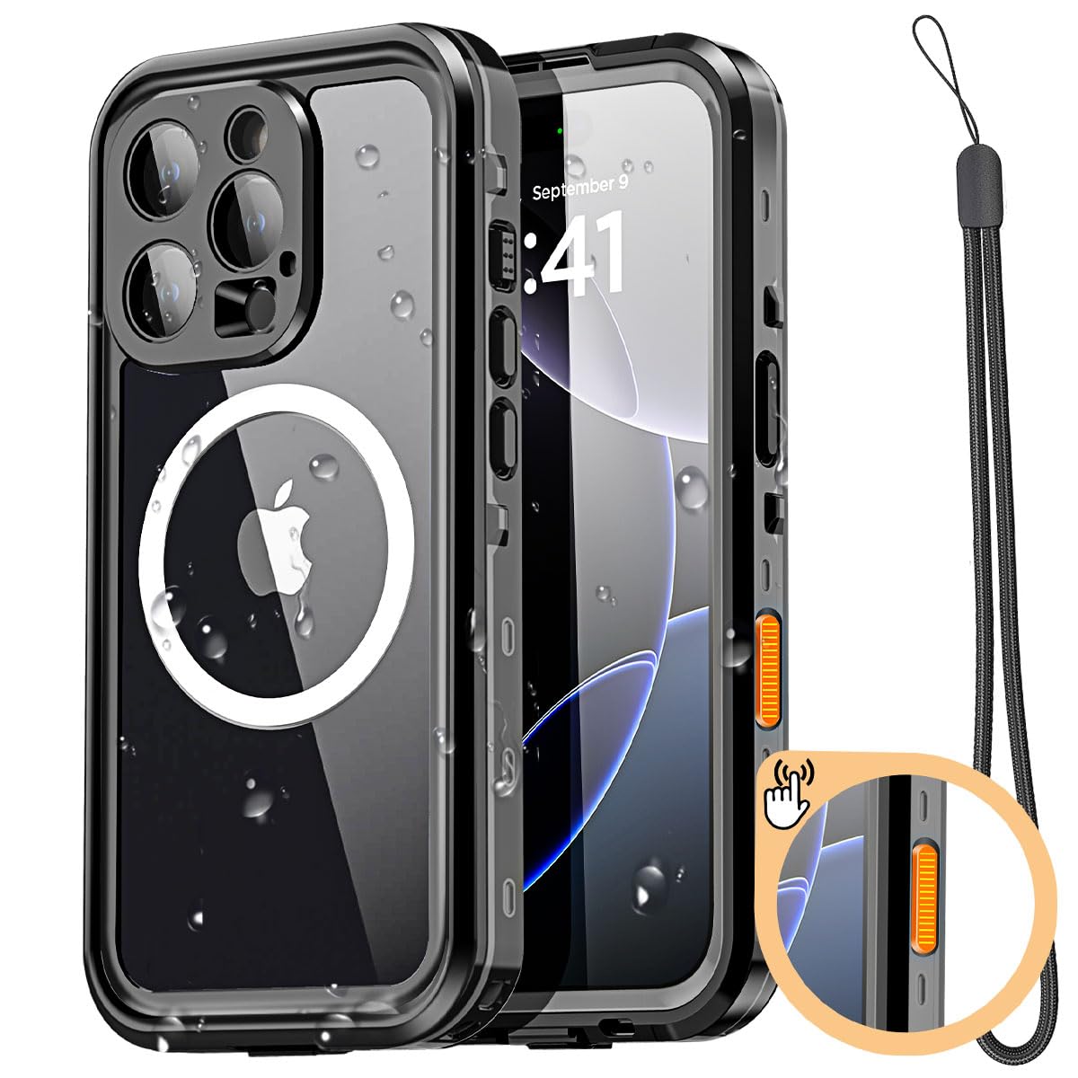 AICase Waterproof Case Compatible with iPhone 16 Pro with MagSafe Snowproof, Dustproof and Shockproof, IP68 Certified Full Body Protection Fully Sealed Underwater Cover Black