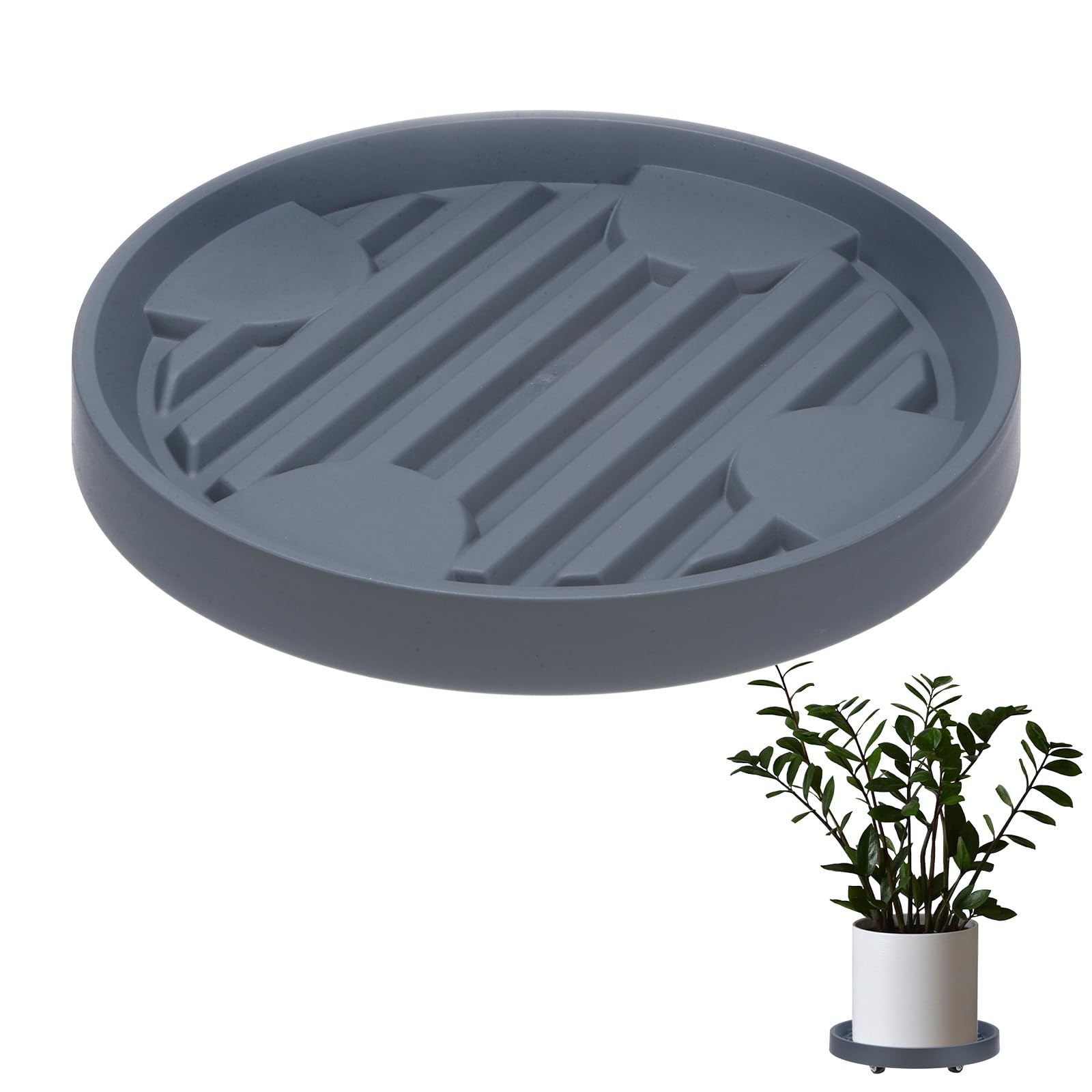 M METERXITY Plant Stand with Wheels, 25cm Round Plant Dolly with Hidden Rolling Casters for Indoor/Outdoor Flower Pot/Garden Planter, 360° Plant Pallet Trolley [110lbs, Grey]