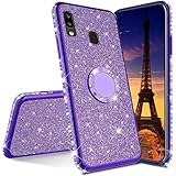 COTDINFORCA Huawei Y9 2019 Case,Cute Girly Glitter Diamond Rhinestone Bumper with Ring Kickstand Pink TPU Protective Cover Case for Huawei Y9 2019.Bling - Purple (Color: B-TPU Bling 5)