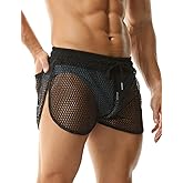 Rexcyril Men's Mesh Shorts Sexy See Through Underwear Sheer Fishnet Split Side Boxer Briefs