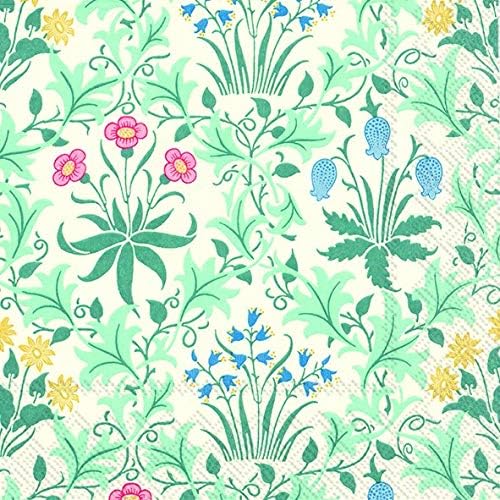 4 Paper Napkins for Decoupage - 3-ply, 33 x 33cm - Celandine W.Morris Turquoise (4 Individual Napkins for Craft & Napkin Art.)