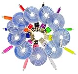 CIKOO 10Pcs/Pack 3Ft Colorful Light Up Visible LED Smile Micro USB Sync Data Charger Cable Charging Cord for Galaxy S7 S6 Edge S4 S5 Note 2 3 4 5, Galaxy Tab, HTC One M8 M9, LG G3 G4, and more android devices