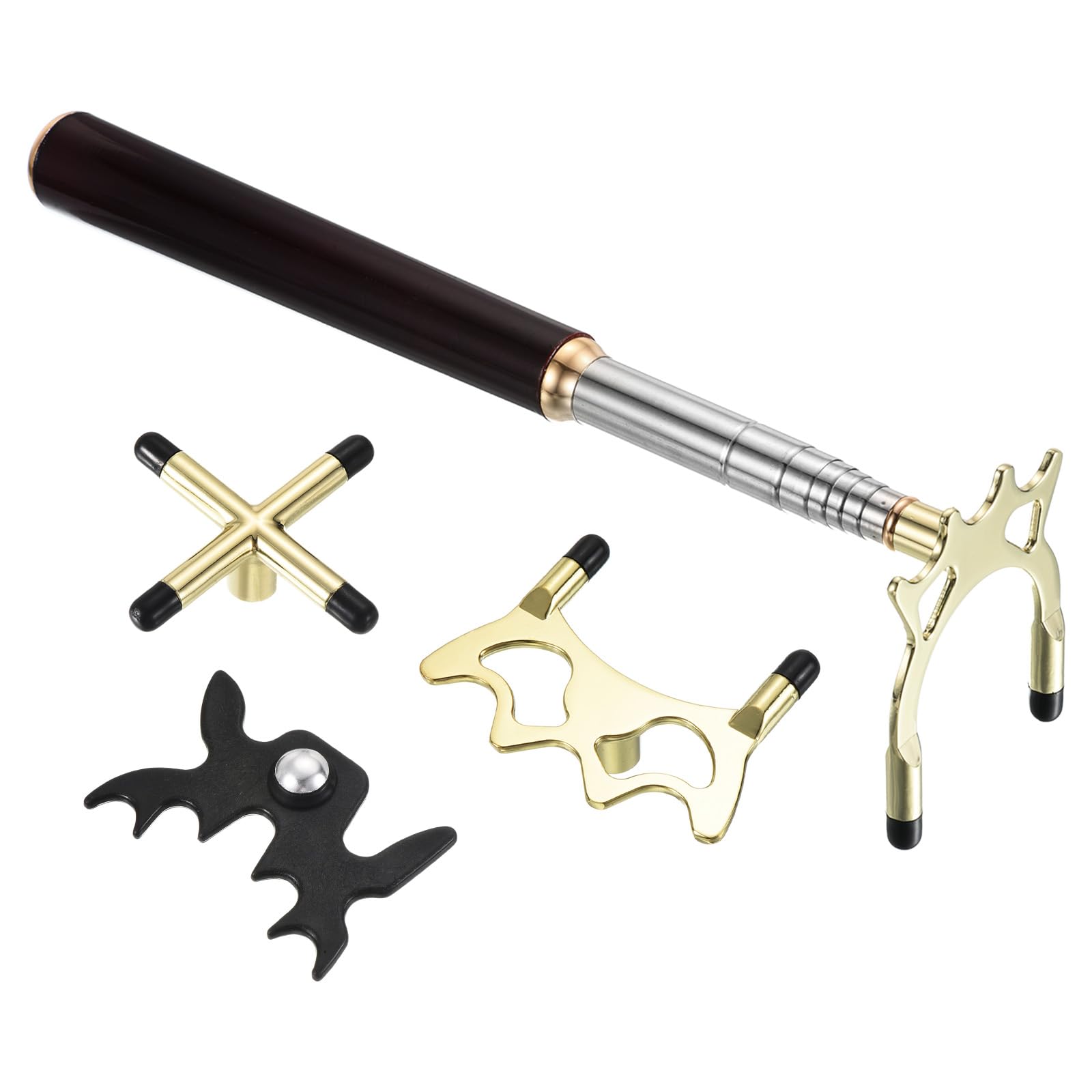 PATIKIL Retractable Billiards Cue Stick Bridge, Wooden Pool Cue Accessory with Removable Metal Low/High/Cross Bridge Head for Pool Table Competition, Gold/Black