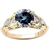 FYBIOD 10K 14K 18K Gold Round Cut Gemstone Vintage Rings for Women 1 Carat Gemstone and Moissanite Promise Statement Anniversary Ring for Her Size 4-15