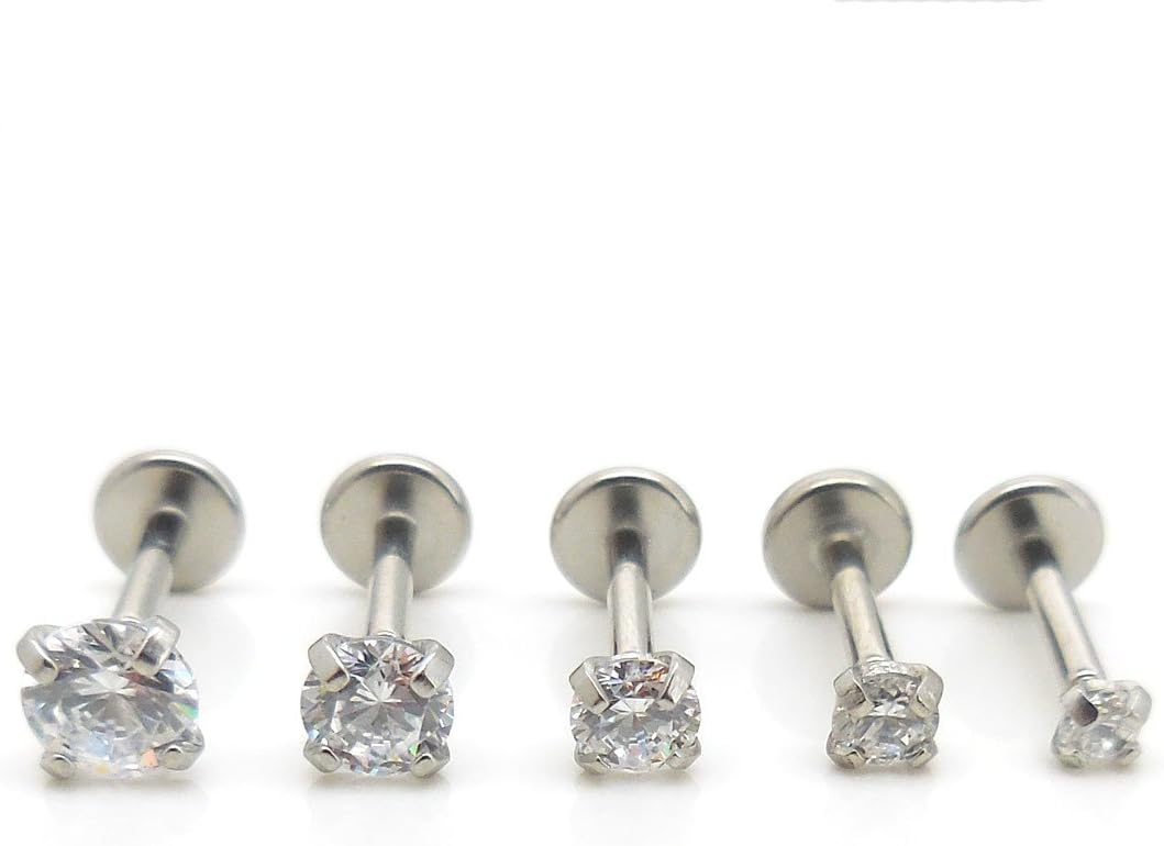 18G 1/4" Triple Forward Helix Stud Earring Cartilage 2-4mm Prong Set CZ Stone Internally Threaded