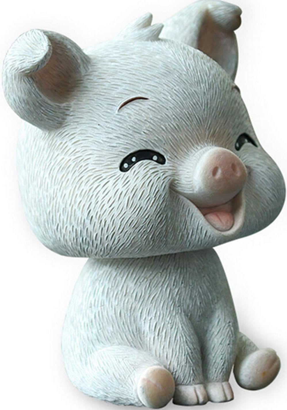 TUSFTAY Mini Shaking Head Smile Pig Toys Bobblehead Ornament for Home Office Car Vehicle Decoration (Grey)